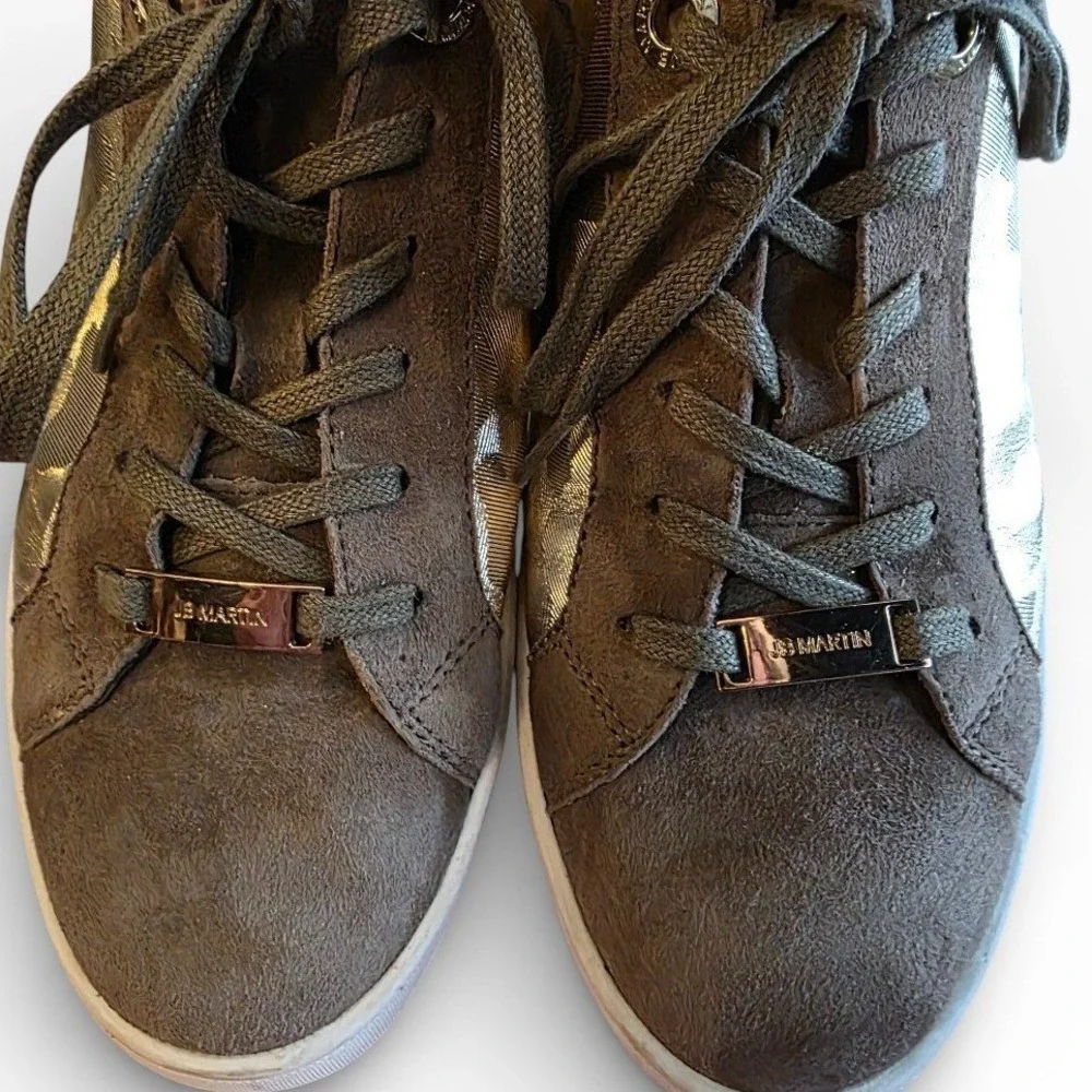 JB Martin Womens Green/Gold Metallic Suede Low Top Sneakers Sz 7.5/38 Logo Shoes